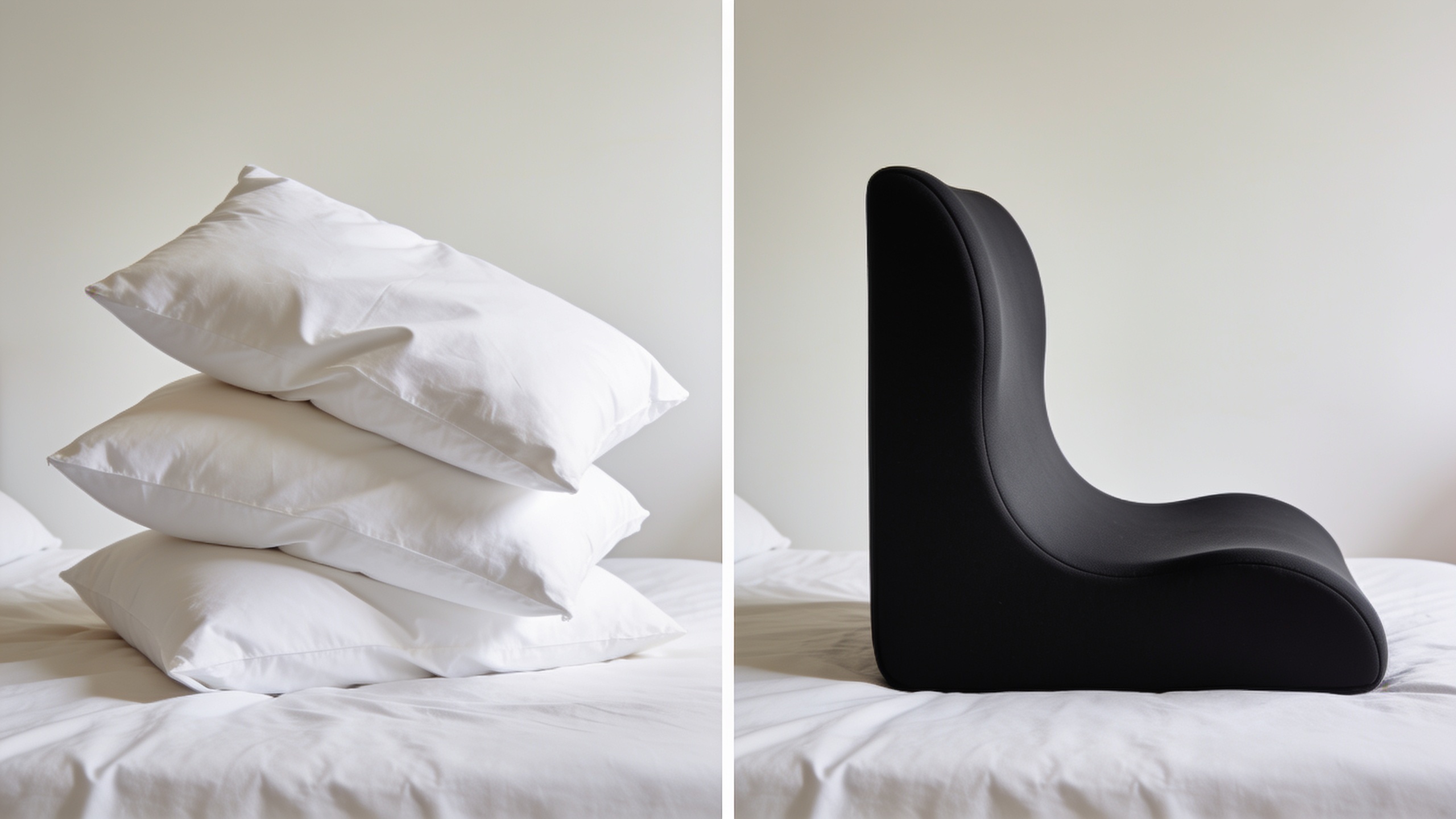 Stacked pillows vs Her Turn — pillows collapse, Her Turn holds its shape